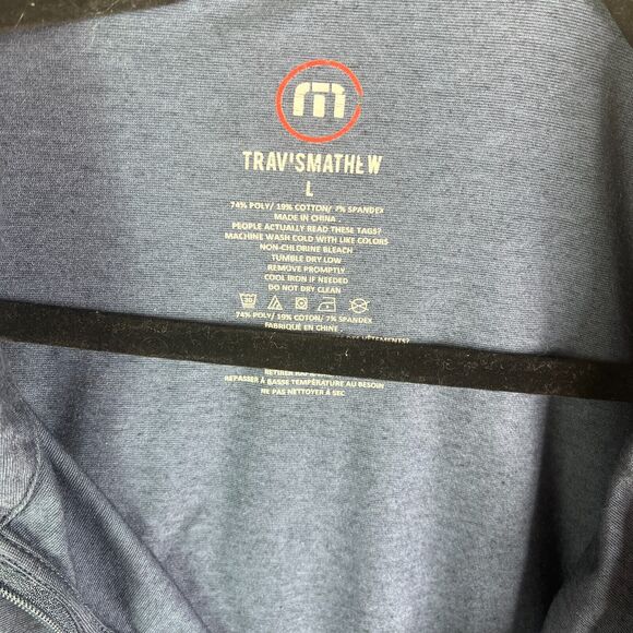 Travis Mathew Pullover Sweater Men Large Blue 1/4 Zip Stretch Lightweight Jacket - Picture 7 of 7